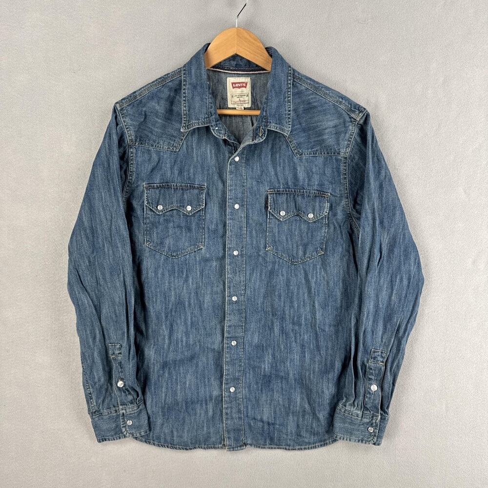 Levi's Shirt Mens Large Denim Western Pearl Snap Long Sleeve Button Up